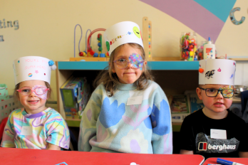 Robyn Young, Lucy Harwood and Mason Fearnley-Winstanley enjoying the patch party at Warrington Hospital 